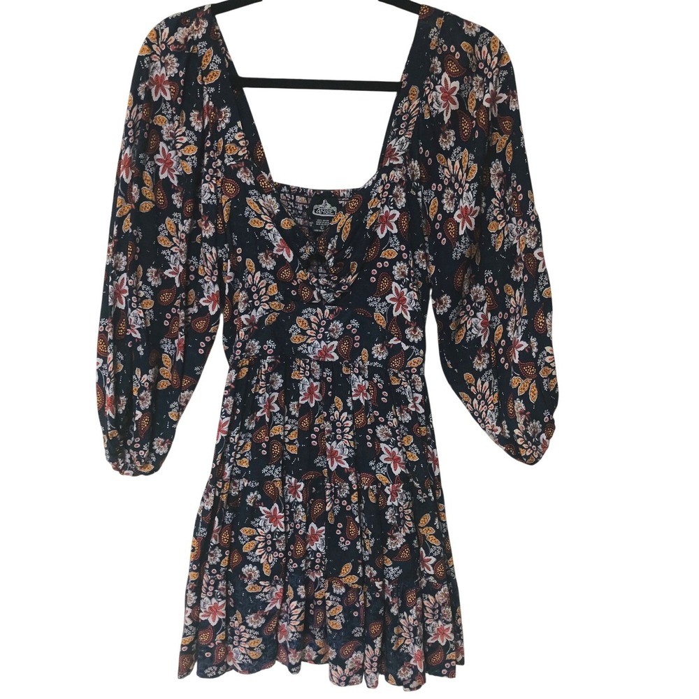 Angie Smocked Balloon Sleeve Boho Mini Dress Womens Large Floral Paisley Fairy